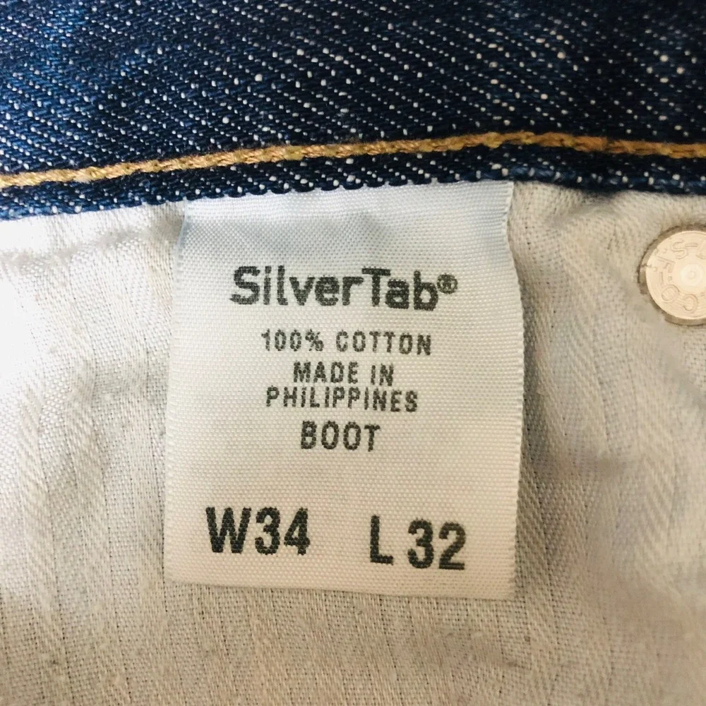 Vintage Levi's SILVER TAB Jeans Bootcut Med Wash Leather Patch Mens 34‎ 36x31